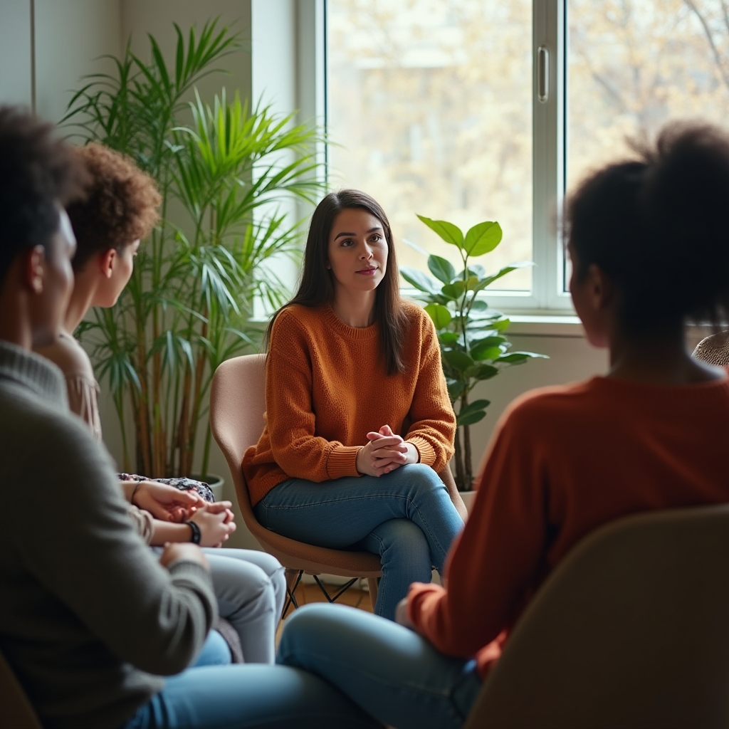 Team sitzt im Kreis für eine Feedback-Runde mit dem Teamlead
